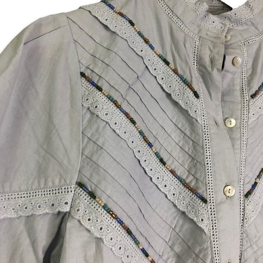 Harper Sage Whimsy Blouse Cottage Core Beaded Top - Picture 5 of 9